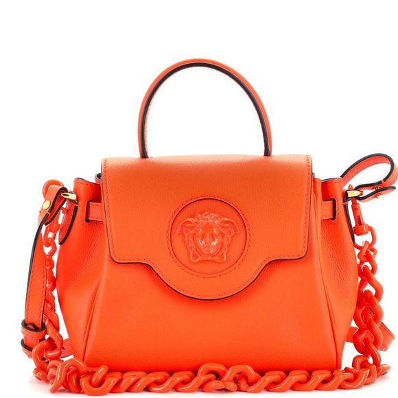 Versace Handbags - Versace La Medusa Top Handle Bag Leather Medium Orange